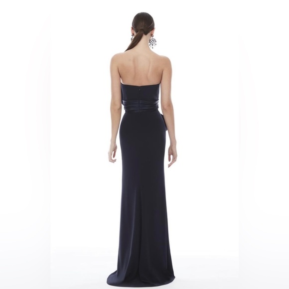 Fitted  Strapless Gown with Ruffled Detail in Navy Blue - Picture 2 of 10